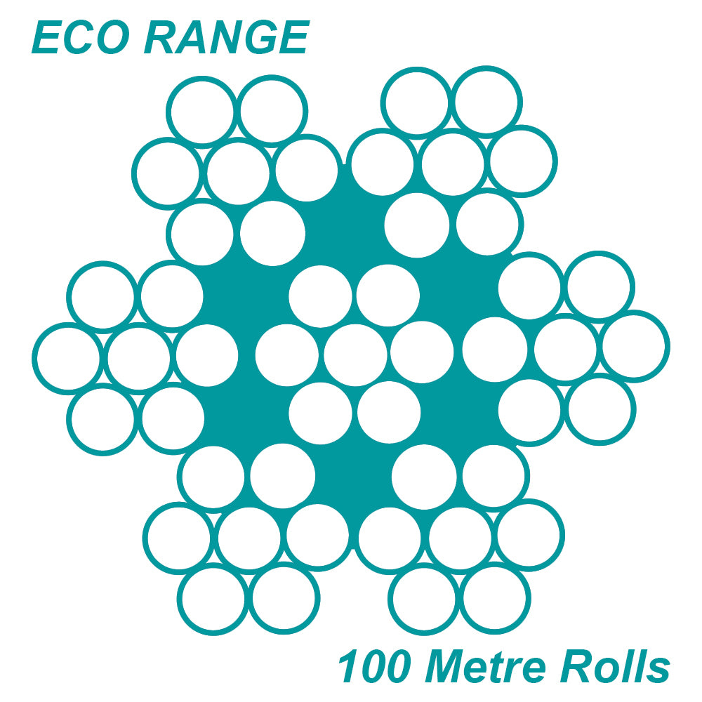 3.2mm 7 x 7 Wire Rope 100 Metre Roll - 316 Grade Stainless Steel
