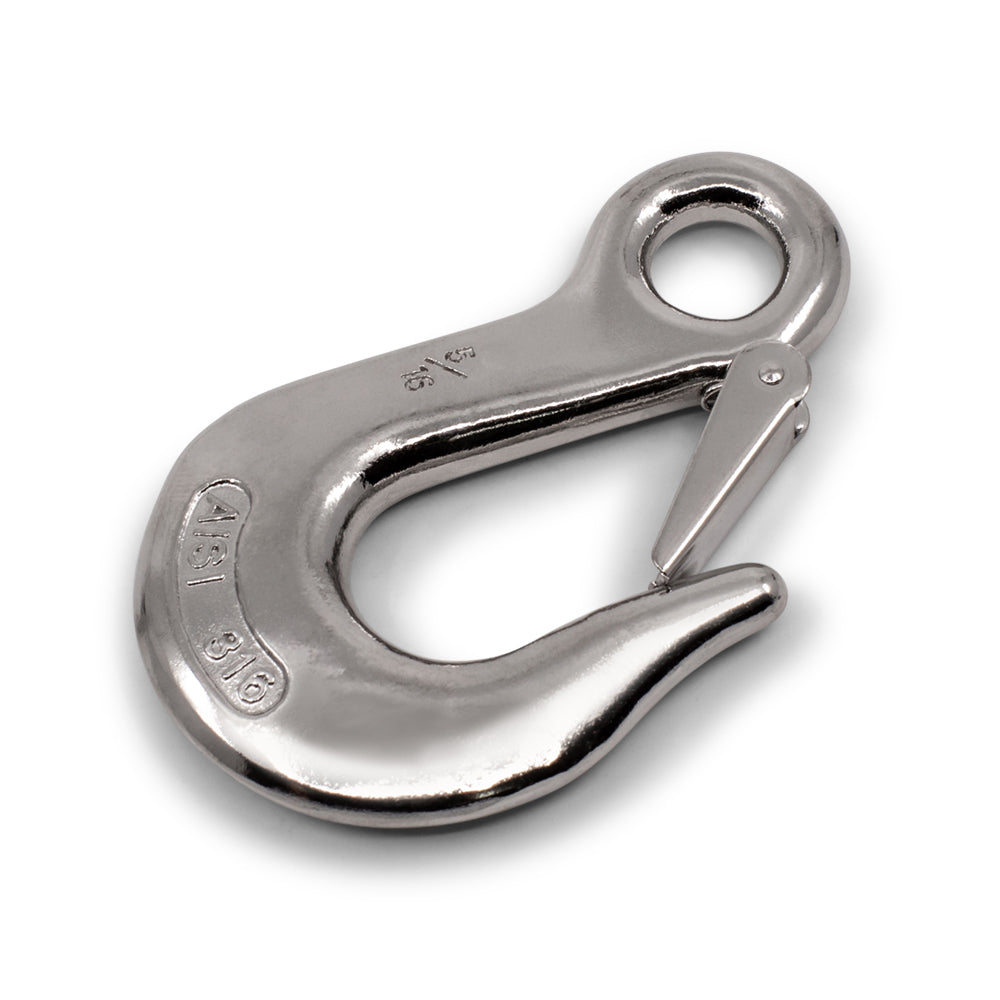 Slip Hook Eye with Safety Catch 316 Grade Stainless Steel - SIZES: 6mm - 12mm
