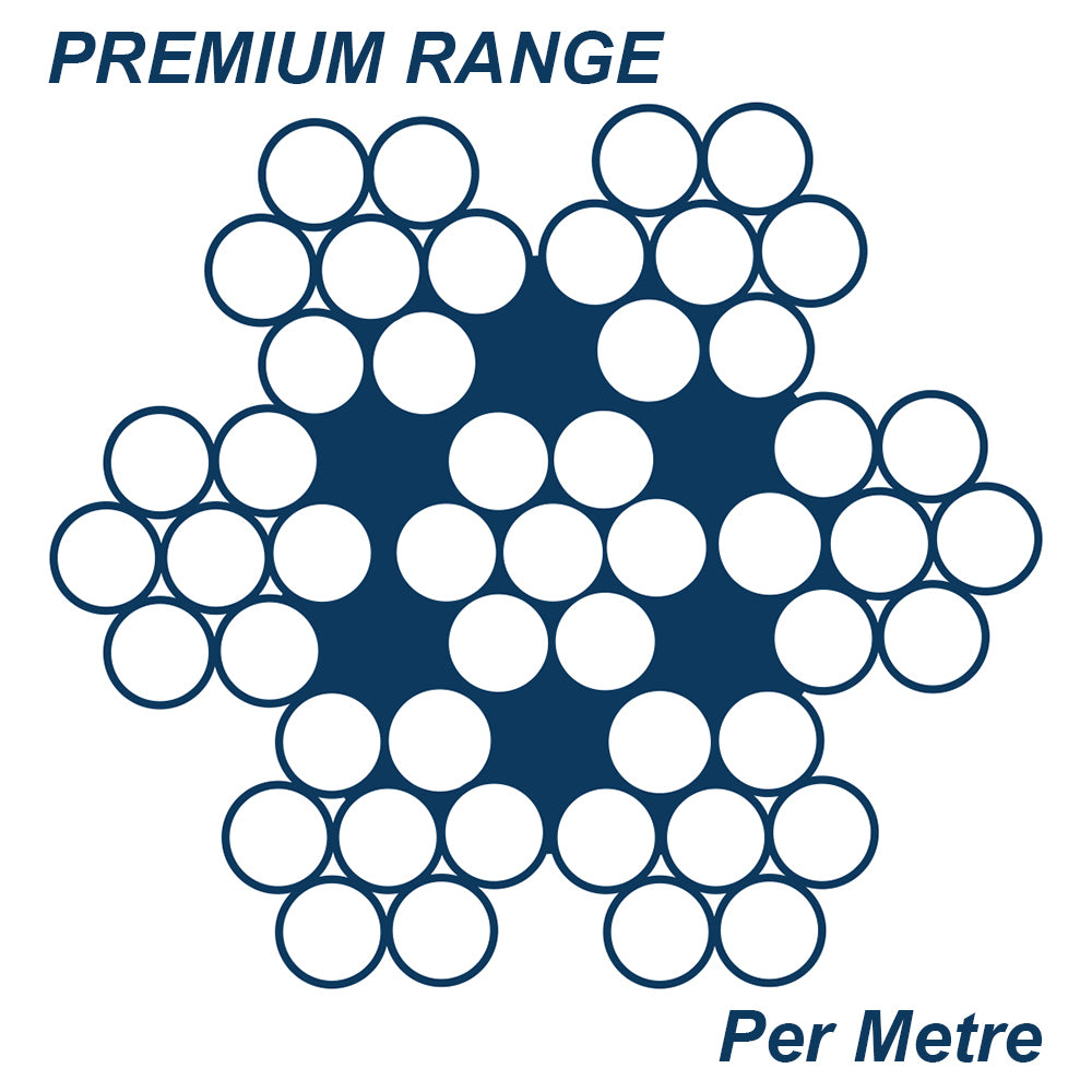 7 x 7 Wire Rope 316 Grade Stainless Steel - SIZES: 1mm - 12mm - Per Metre