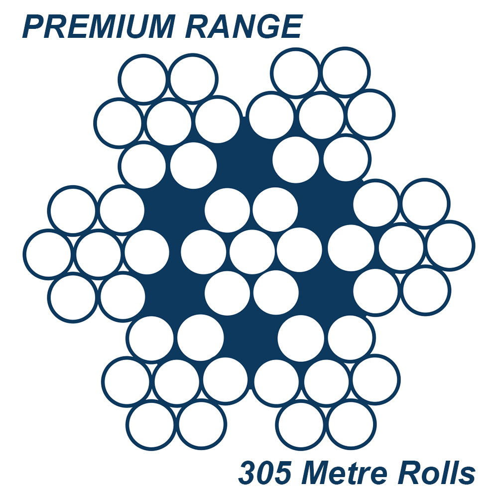 7 x 7 Wire Rope 316 Grade Stainless Steel - SIZES: 1mm - 12mm 305 Metre Roll