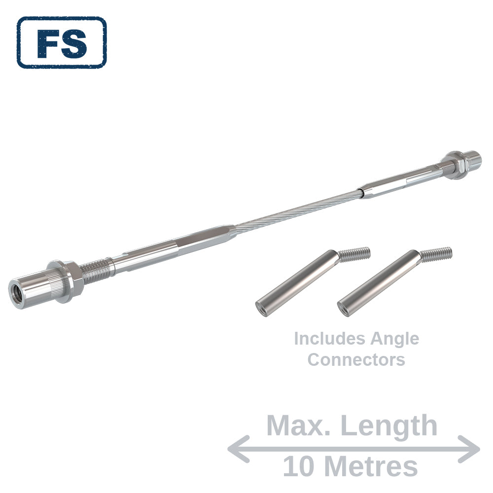 Bright Finish Factory Swaged Wire Balustrade - Metal Insert Stair System (Includes Angle Connectors) - Suits Metal Posts