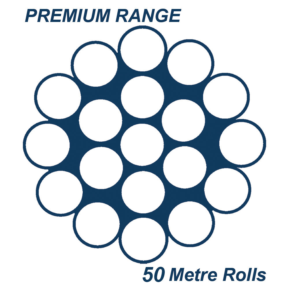 3.2mm 1 x 19 Wire Rope Premium Quality Korean Made - 316 Grade Stainless Steel - 50 Metre Reel