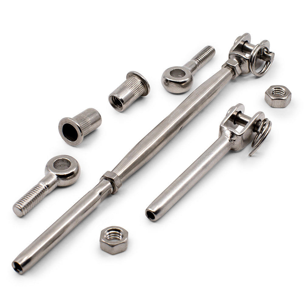 Bright Finish Rig Fork Kit with Nutserts for 3.2mm Wire Rope - Suits Metal Posts