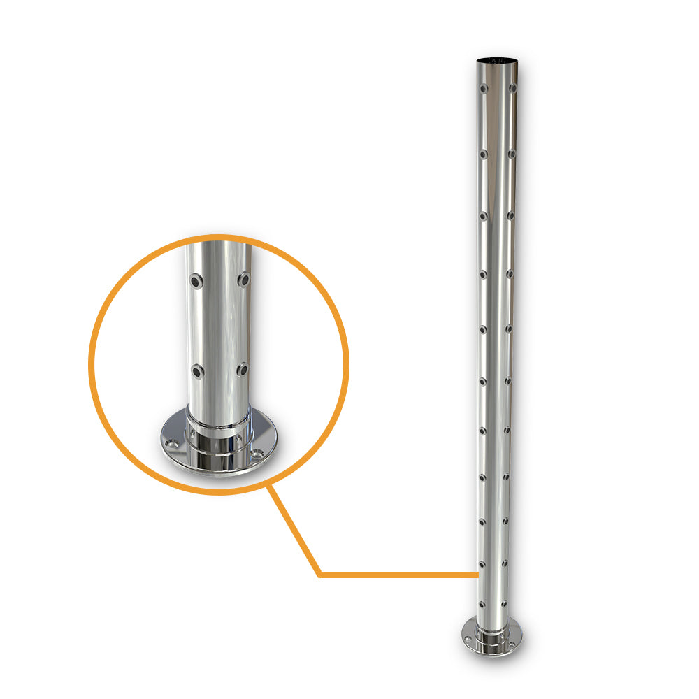 Round Corner Post with Nutserts Mirror  - Welded Base Plate