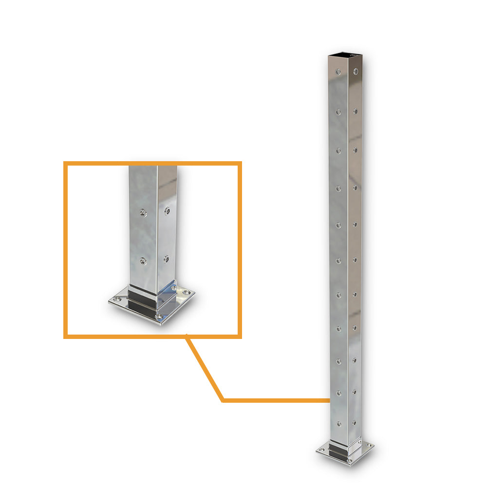 Square Corner Post with Nutserts Mirror - Welded Base Plate