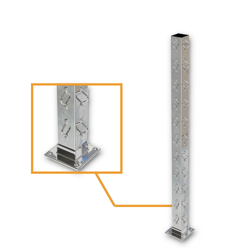 Square Corner Post with Saddles Mirror - Welded Base Plate