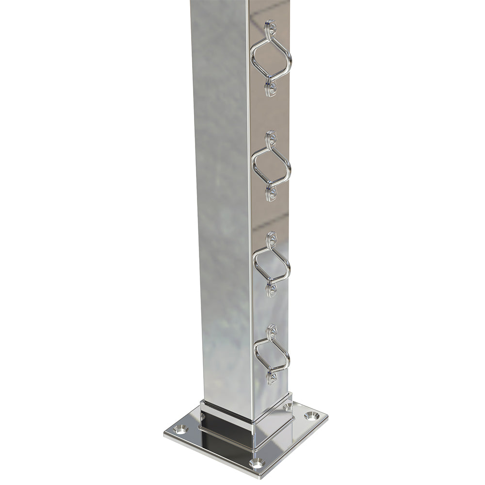 Square End Post with Saddles Mirror - Welded Base Plate