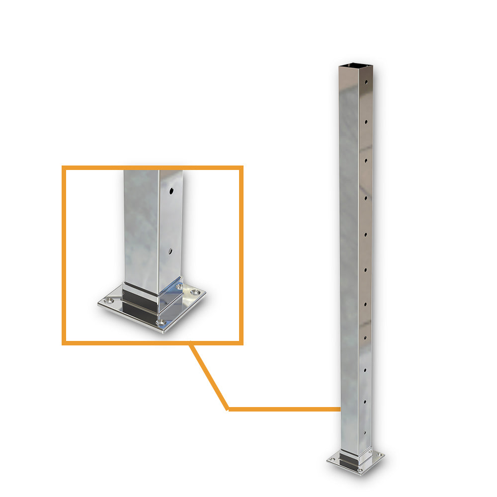 Square Int Post with 11 holes Mirror - Welded Base Plate