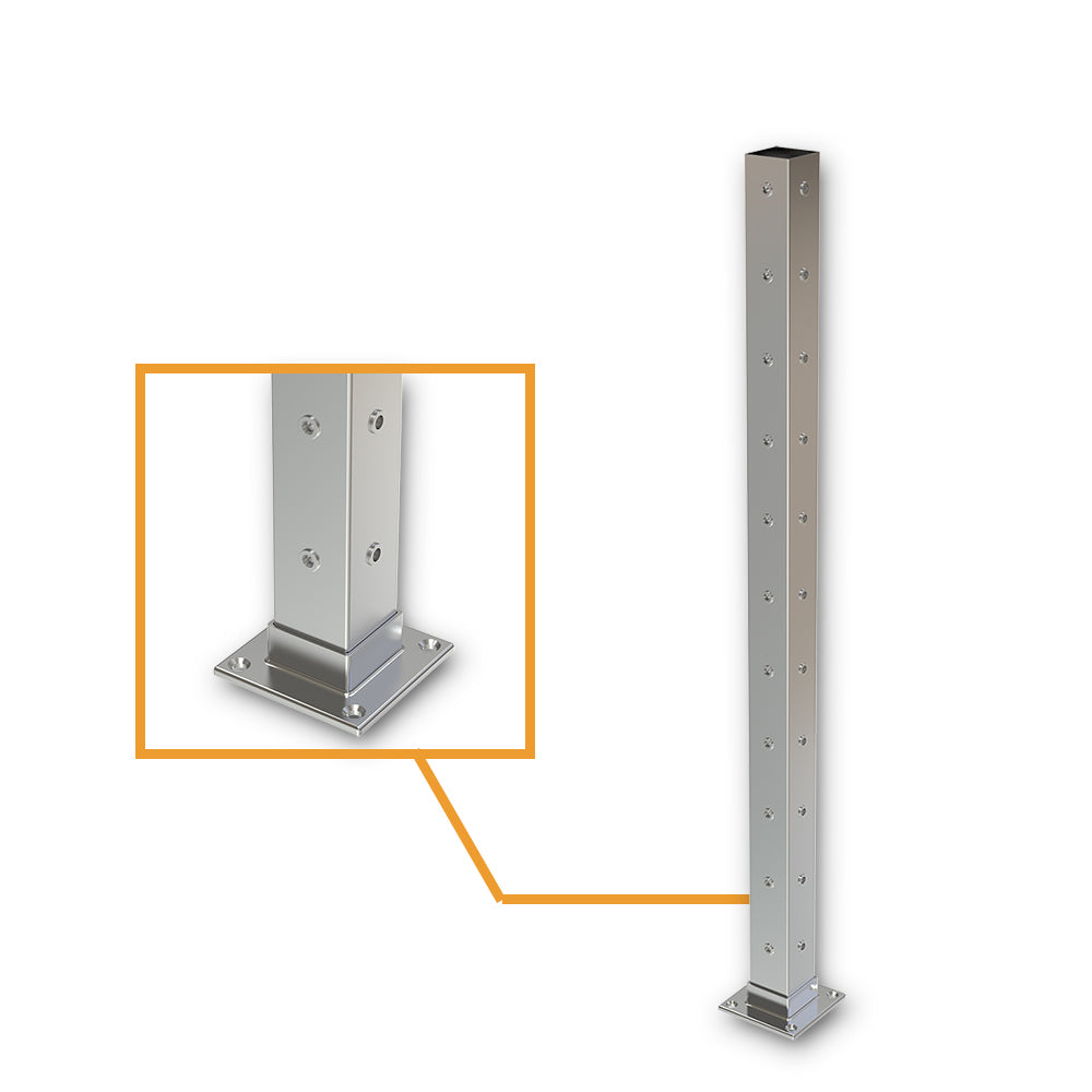 Square Corner Post with Nutserts Satin Finish - Welded Base Plate