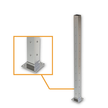 Square Corner Post with Nutserts Satin Finish - Welded Base Plate