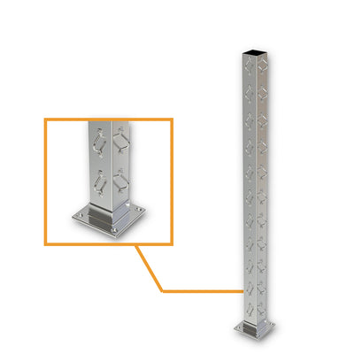 Square Corner Post with Saddles Satin Finish - Welded Base Plate
