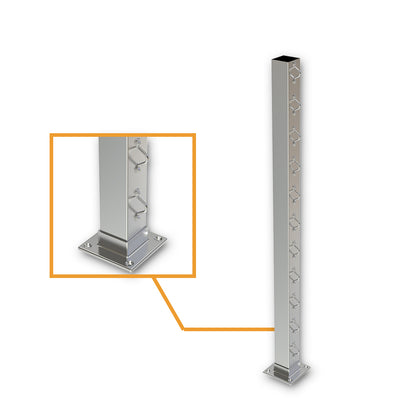 Square End Post with Saddles Satin Finish - Welded Base Plate