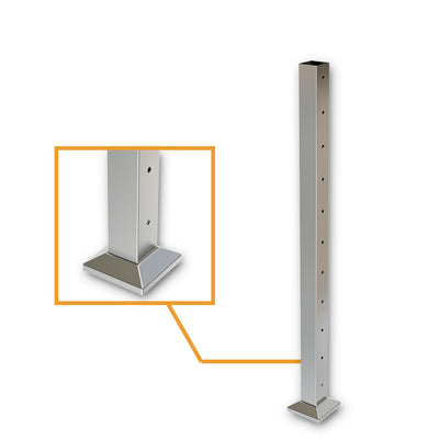 Square Int Post with 11 Holes Satin Finish - Base Plate and Cover