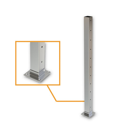 Square Int Post with 11 Holes Satin Finish - Welded Base Plate