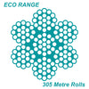 7 x 19 Wire Rope 316 Grade Stainless SIZES: 3.2mm - 6mm - 305 Metre Rolls
