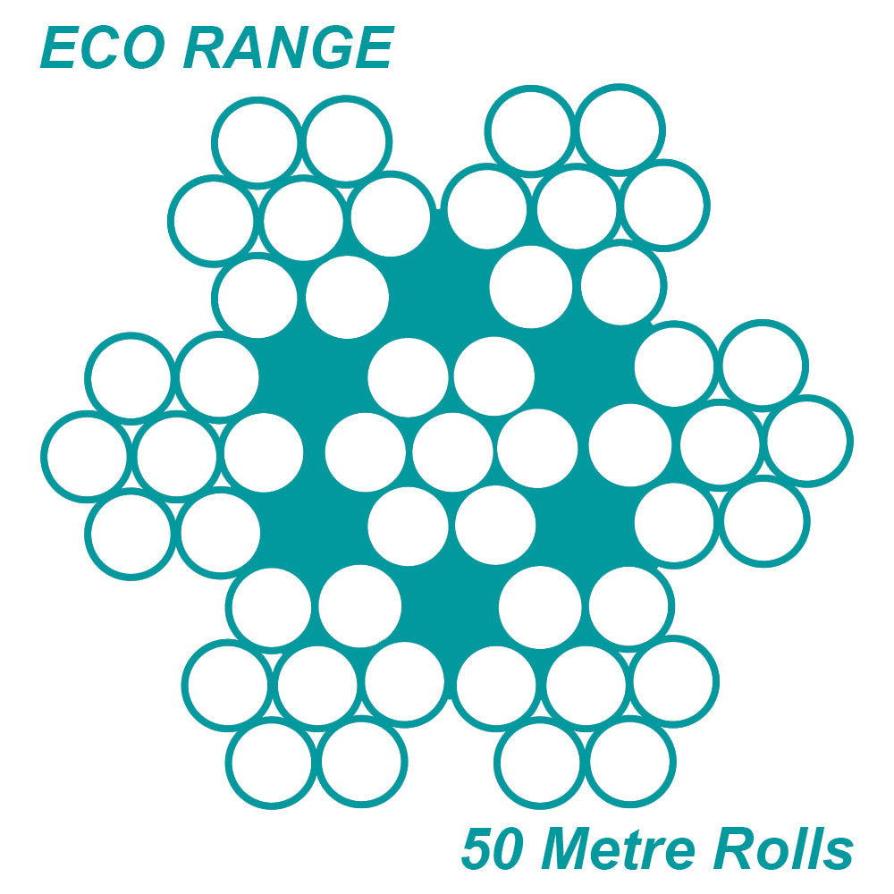 3.2mm 7 x 7 Wire Rope 50 Metre Roll - 316 Grade Stainless Steel