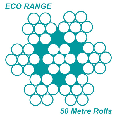 3.2mm 7 x 7 Wire Rope 50 Metre Roll - 316 Grade Stainless Steel