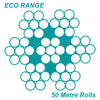 3.2mm 7 x 7 Wire Rope 50 Metre Roll - 316 Grade Stainless Steel