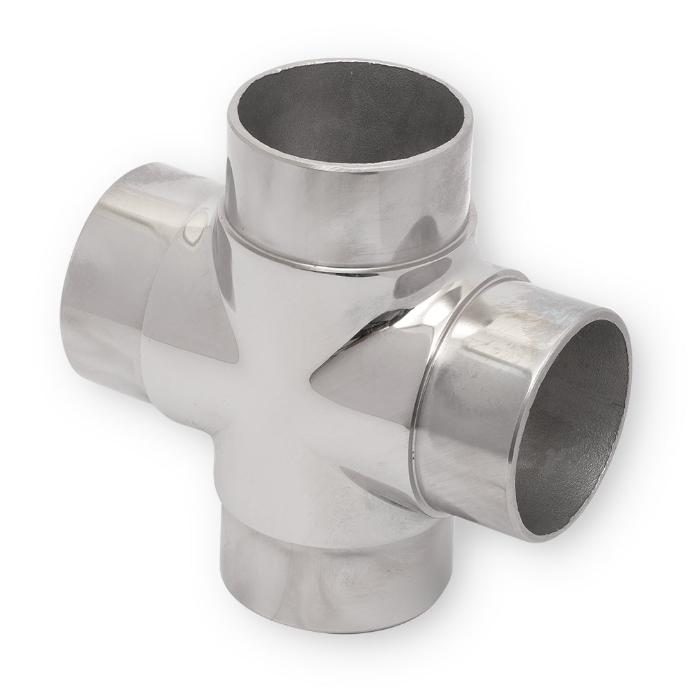 Star Tee Joiner to suit 1.5mm Round Tube 316 Grade Stainless Steel - Mirror Polish - SIZES: 38.1mm, 50.8mm