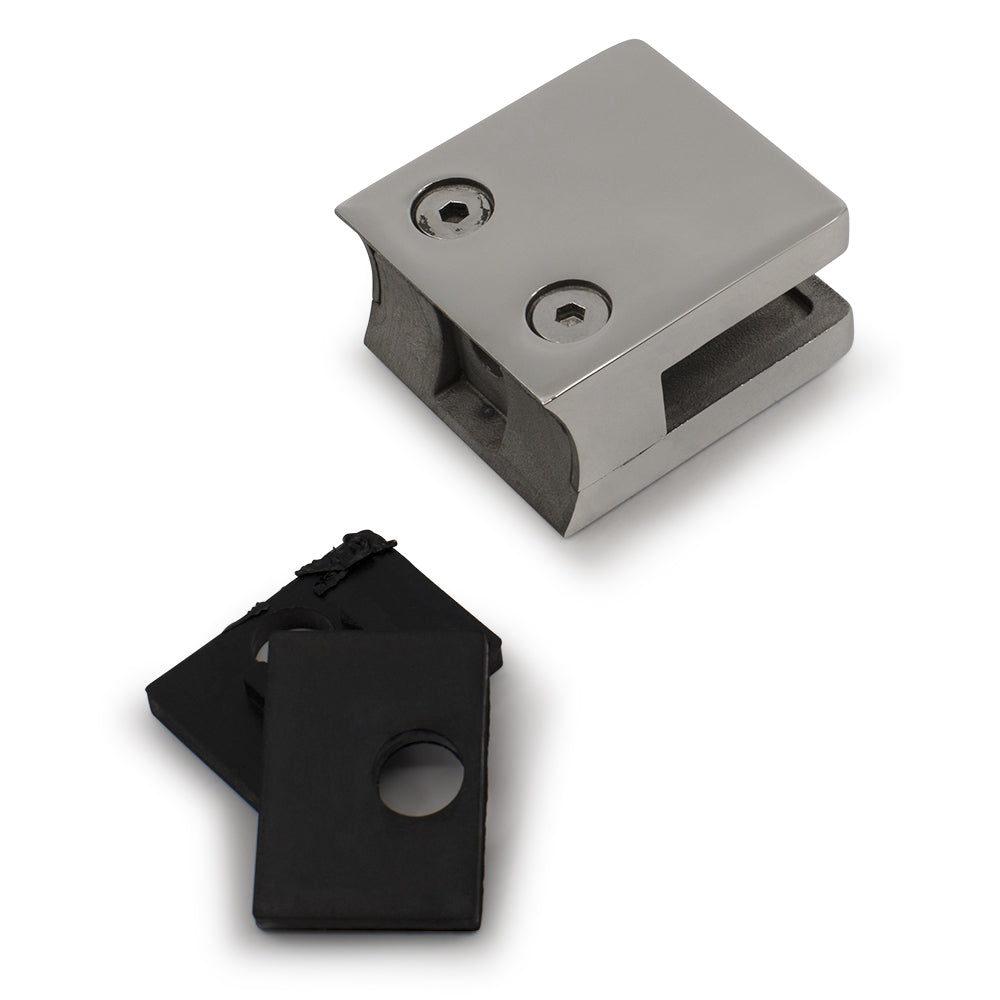 Glass Clamp Large Square Type Round  to suit 8, 10, & 12mm Glass 316 Grade Stainless Steel - Mirror Polish