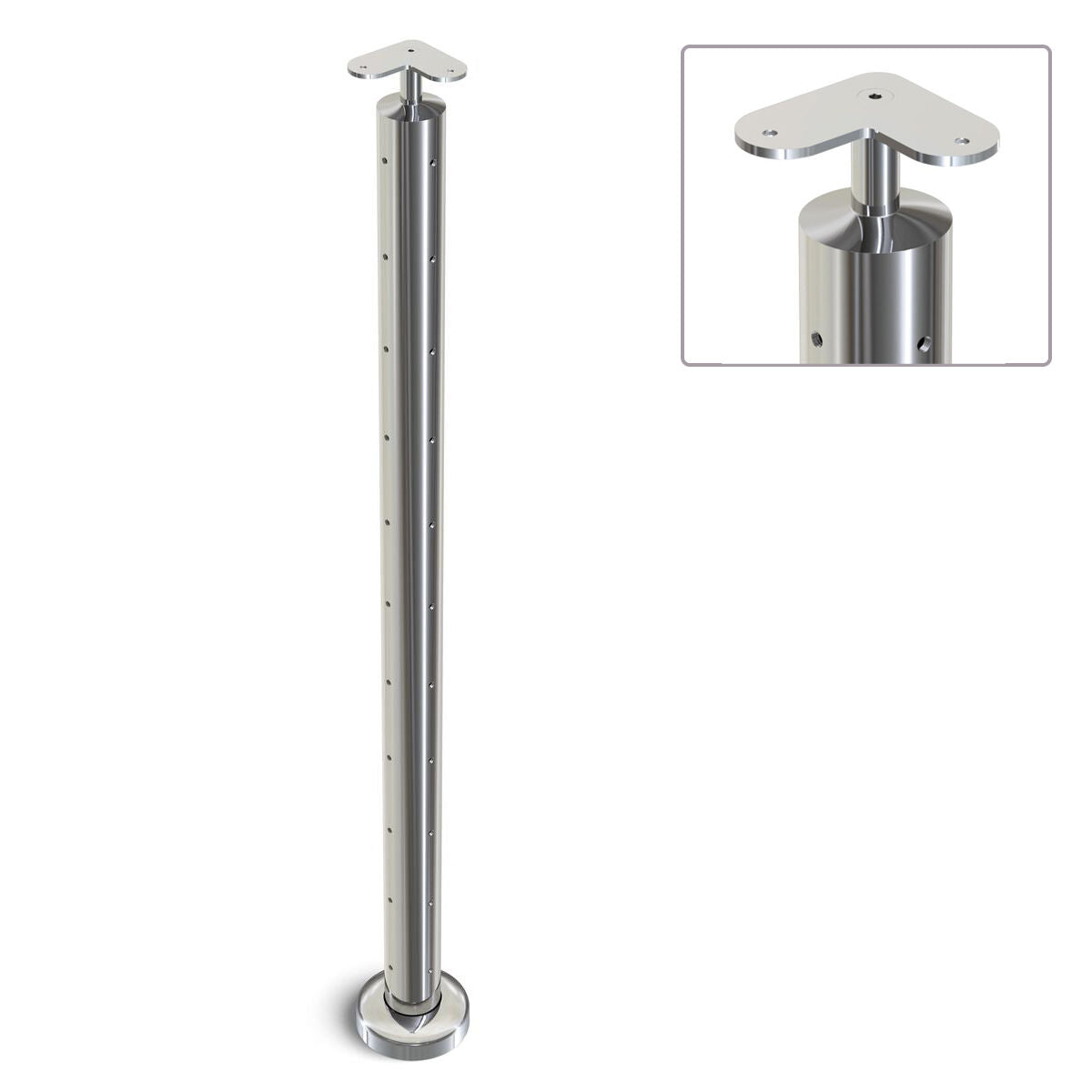 Heavy Duty Wire Balustrade 50.8mm x 3.0mm CORNER Post - Flat Handrail - MIRROR POLISH