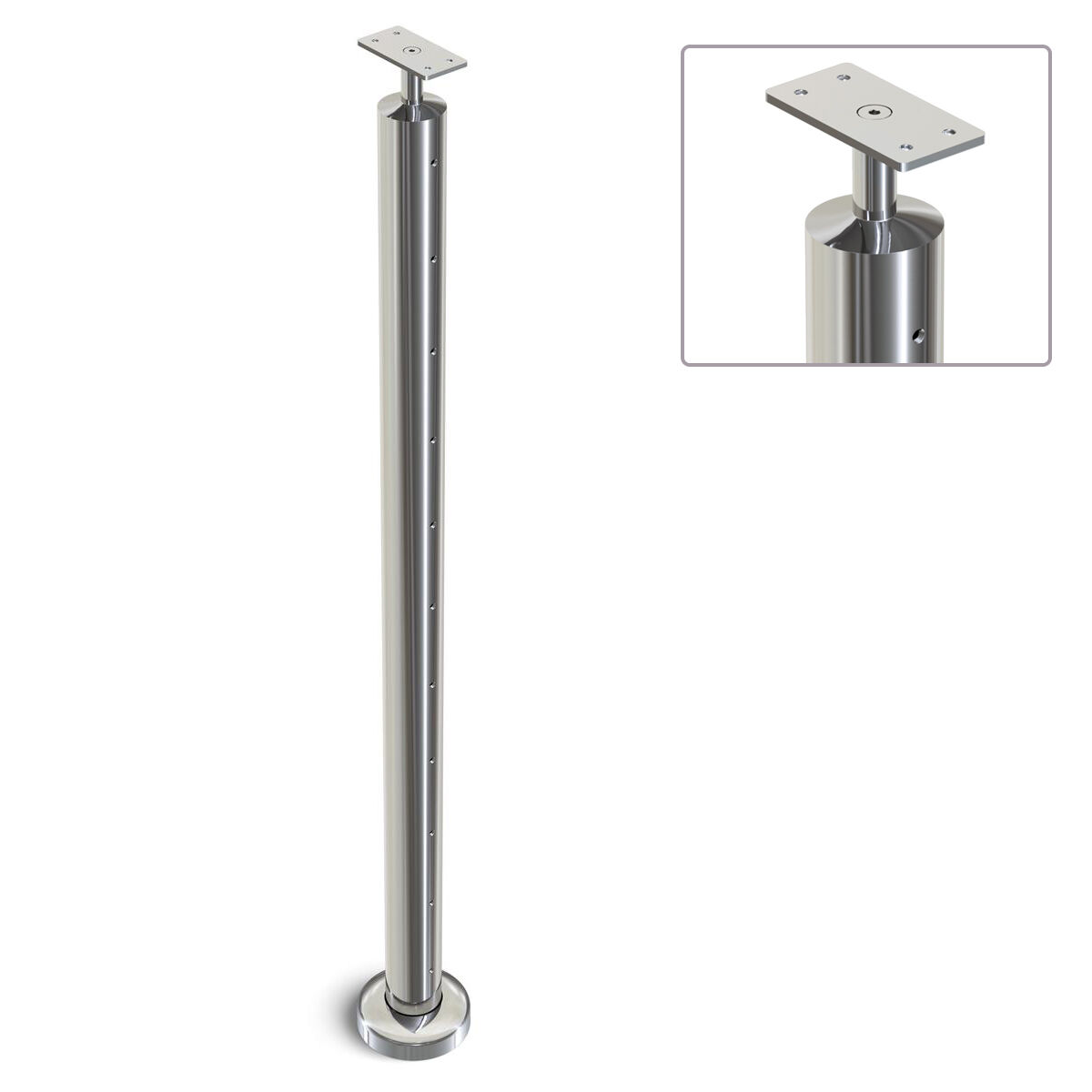 Heavy Duty Wire Balustrade 50.8mm x 3.0mm END Post - Flat Handrail - MIRROR POLISH