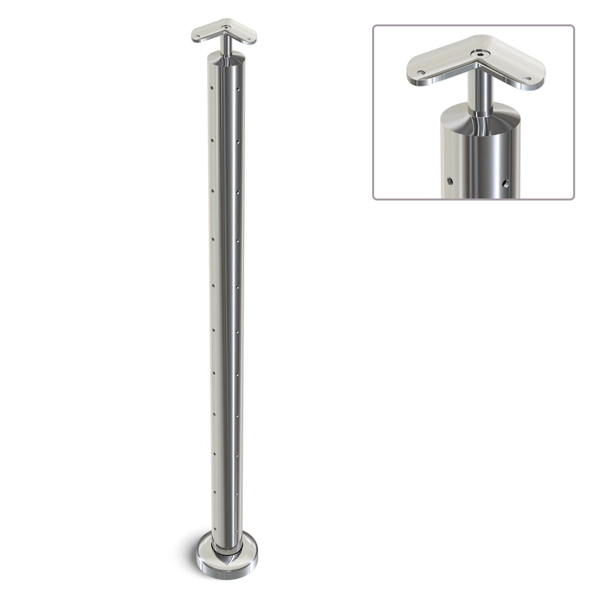 Heavy Duty Wire Balustrade 50.8mm x 3.0mm CORNER Post - Round Handrail - MIRROR POLISH