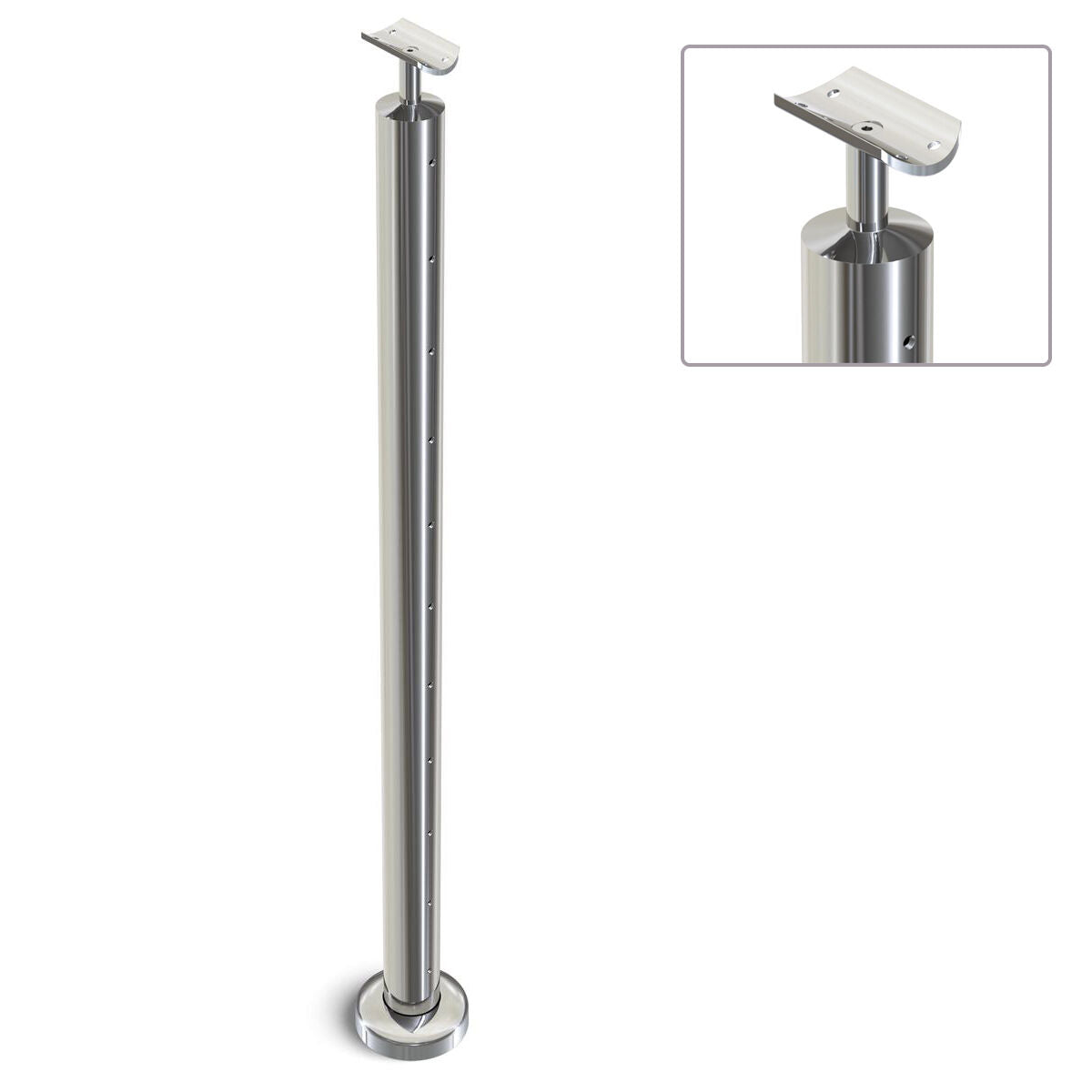 Heavy Duty Wire Balustrade 50.8mm x 3.0mm END Post - Round Handrail - MIRROR POLISH