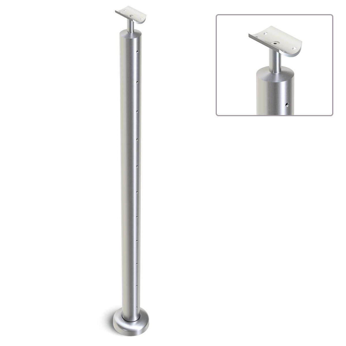 Heavy Duty Wire Balustrade 50.8mm x 3.0mm END Post - Round Handrail - SATIN FINISH