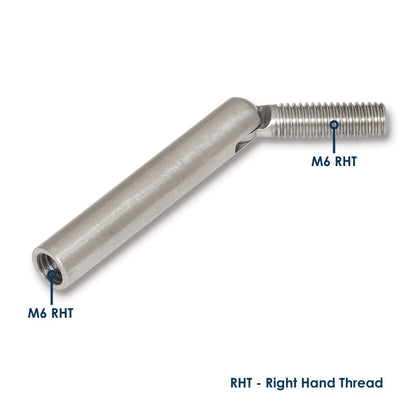 Angle Connector M6 x 15mm Right Hand Thread - 316 Grade Stainless Steel