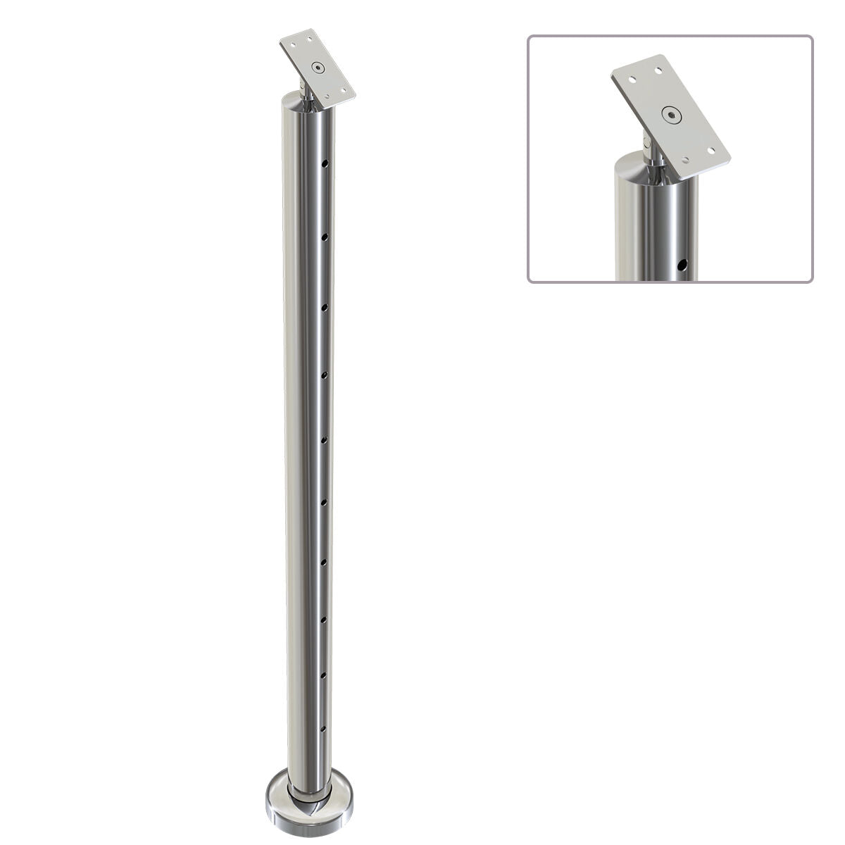 Heavy Duty Wire Balustrade 50.8mm x 1.6mm INTERMEDIATE  Angled Post - Flat Handrail - MIRROR POLISH