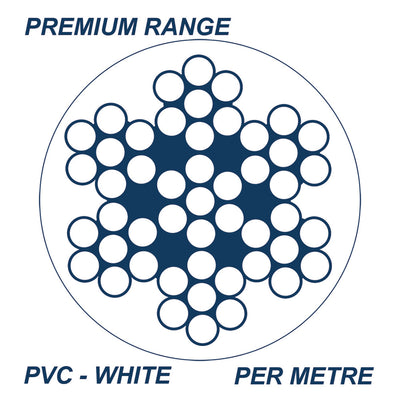 7x7 Wire Rope PVC Coated 316 Grade Stainless Steel - White - SIZES: 2.5mm - 6.4mm