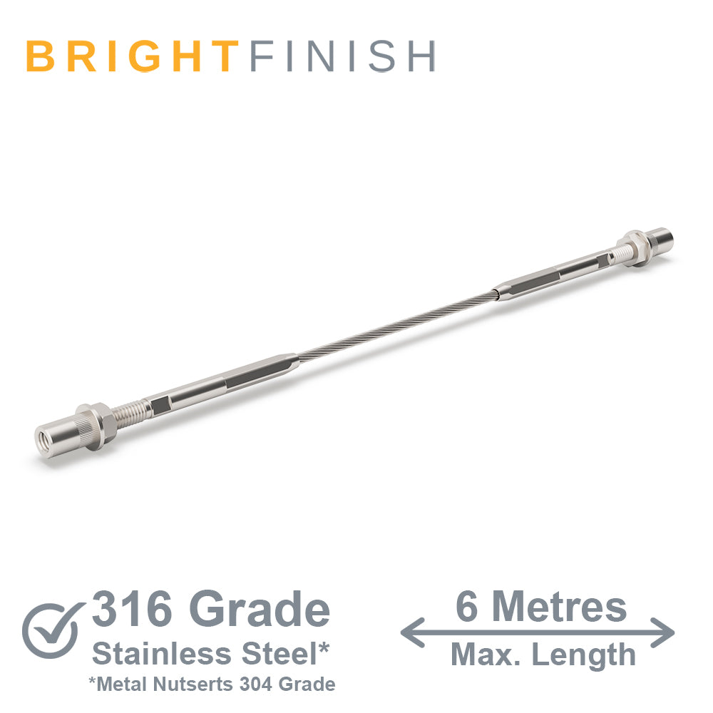 Bright Finish Factory Swaged Wire Balustrade - Metal Insert System - Suits Metal Posts