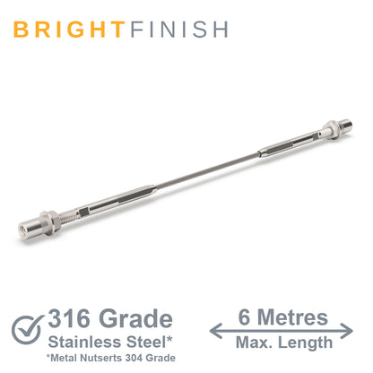 Bright Finish Factory Swaged Wire Balustrade - Metal Insert System - Suits Metal Posts