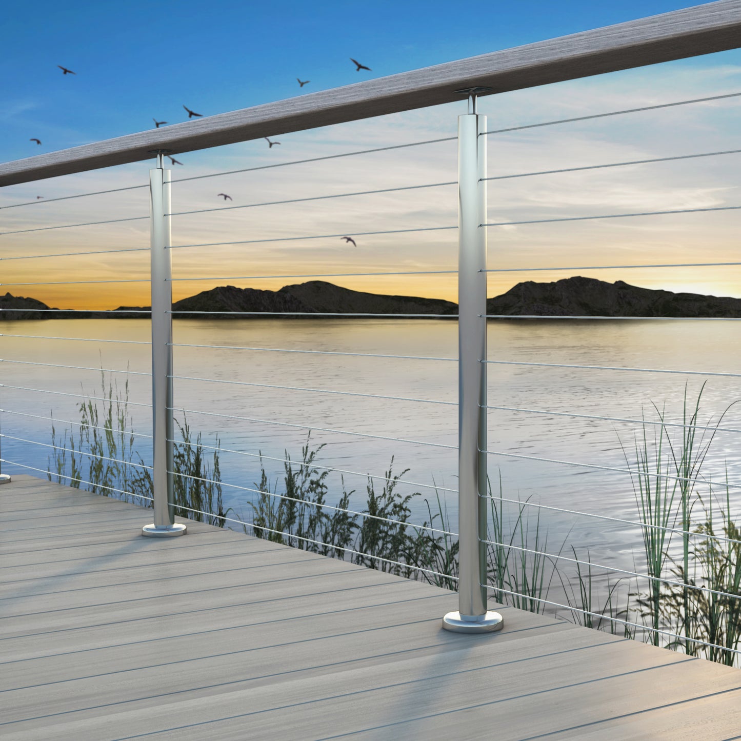 Bright Finish Factory Swaged Wire Balustrade - Metal Insert System - Suits Metal Posts