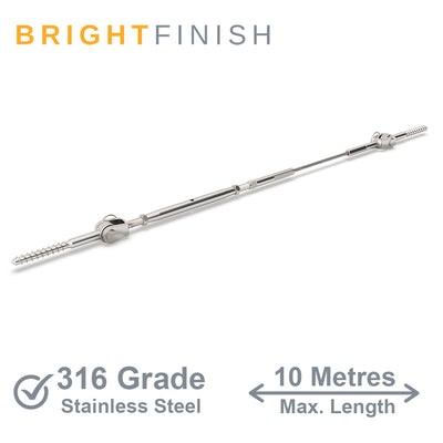 Bright Finish Factory Swaged Wire Balustrade - Rig Fork System with Screw Eyes - Suits Timber Posts