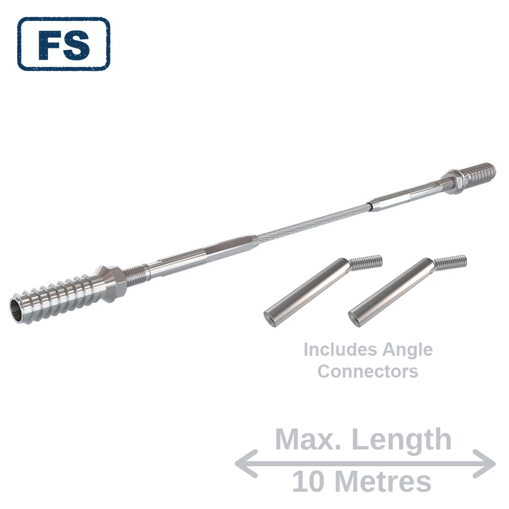 Bright Finish Factory Swaged Wire Balustrade - Timber Insert STAIR System (Includes Angle Connectors) - Suits Timber Posts