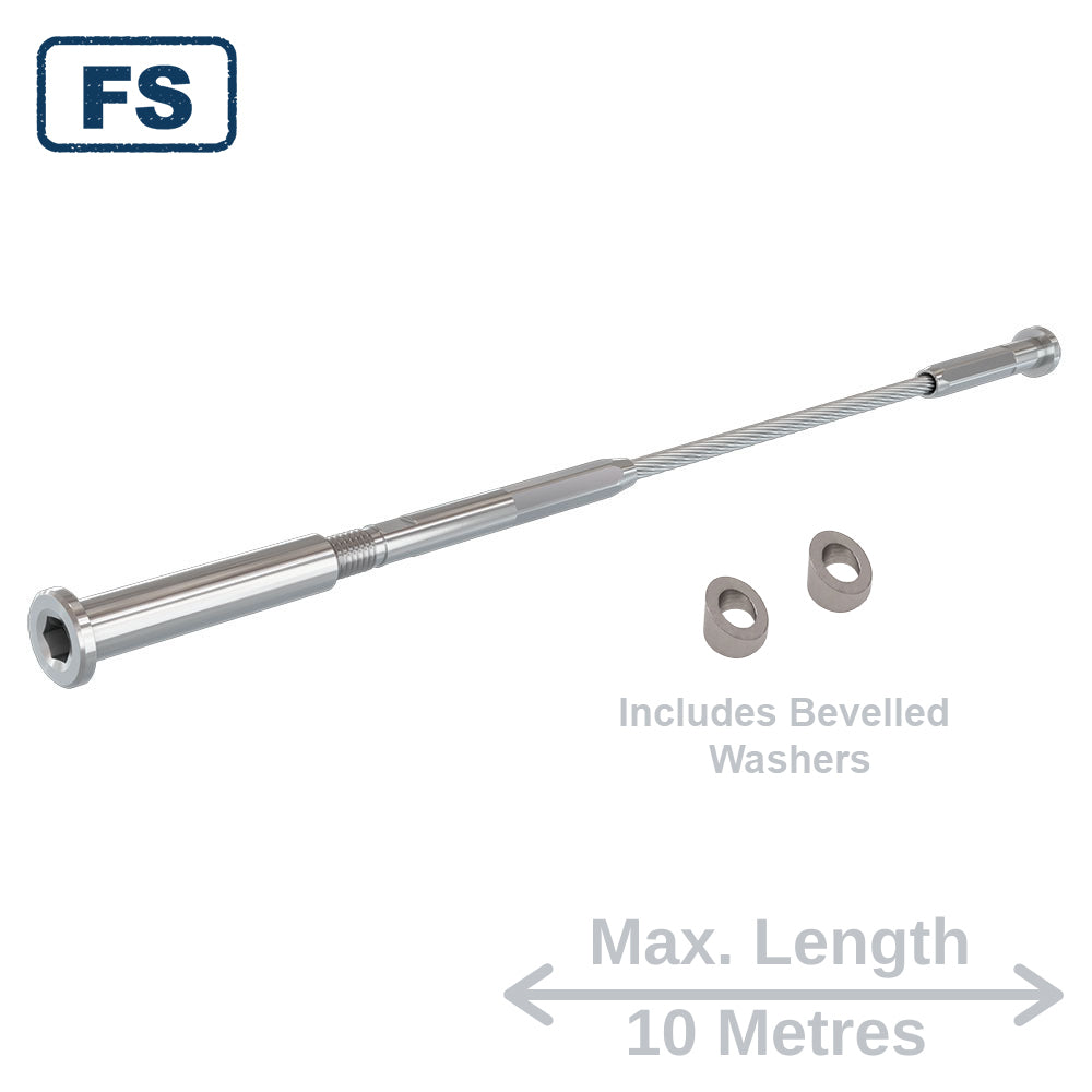 Bright Finish Factory Swaged Wire Balustrade - Tensioner Terminal STAIR System (Includes Bevelled Washers) - Suits Timber or Metal Posts