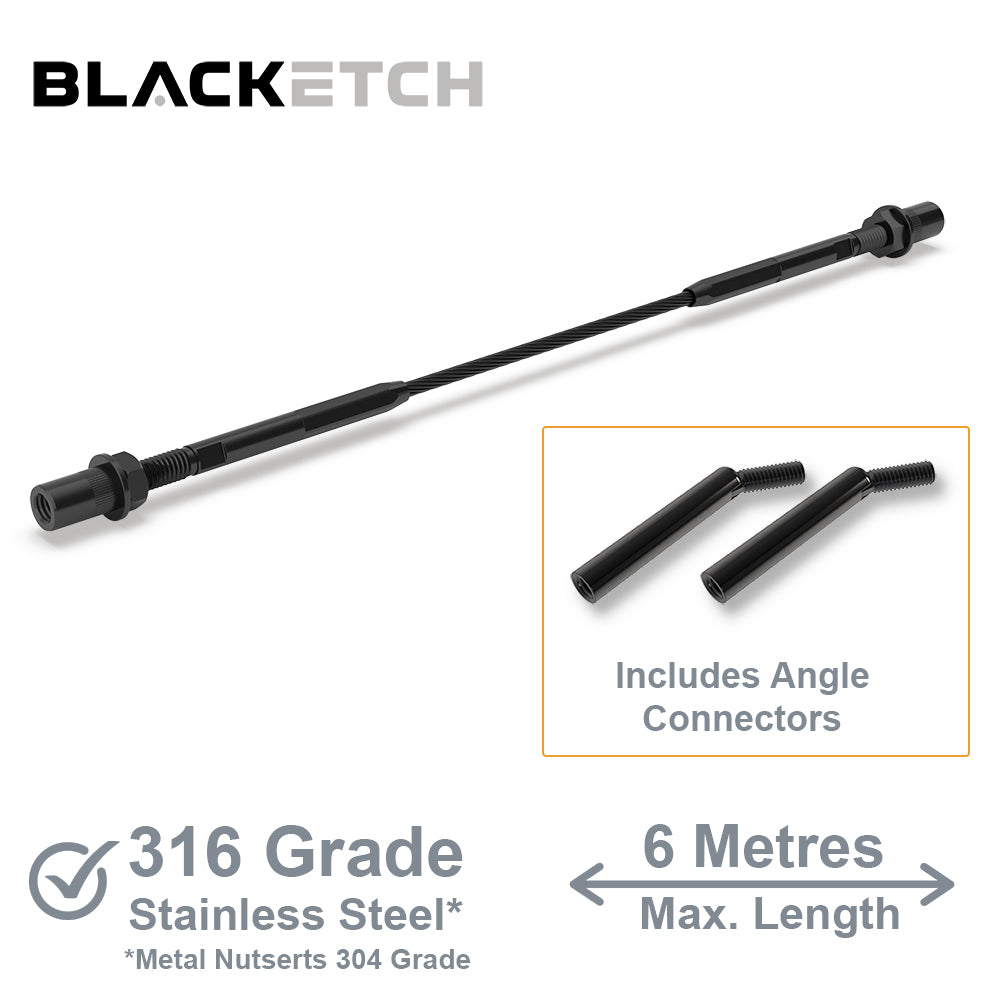 BlackEtch Factory Swaged Wire Balustrade - Metal Insert STAIR System (Includes Angle Connectors) - Suits Metal Posts