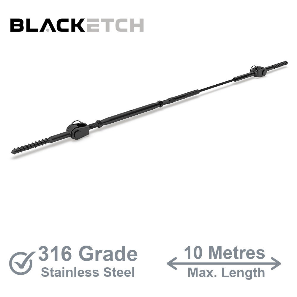 BlackEtch Factory Swaged Wire Balustrade - Rig Fork System with Screw Eyes - Suits Timber Posts