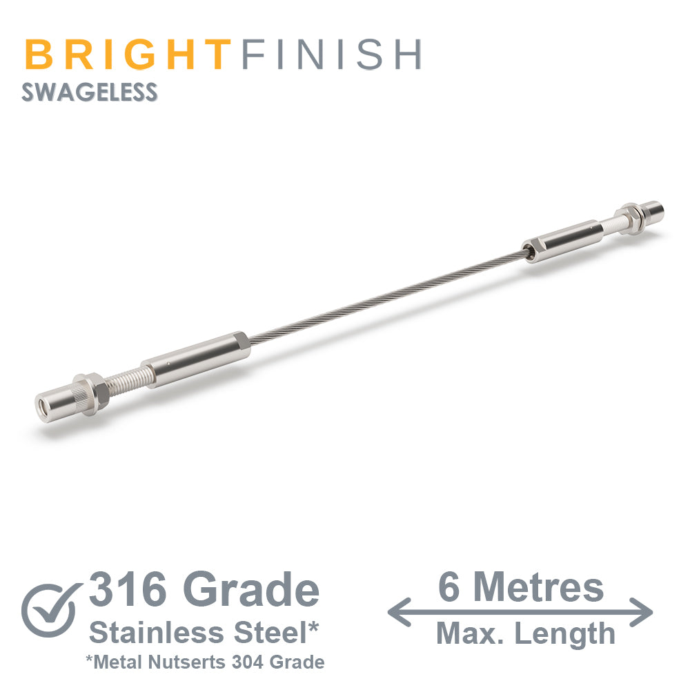 Bright Finish DIY SWAGELESS Wire Balustrade - Metal Insert System - Suits Metal Posts