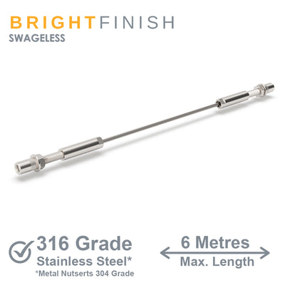 Bright Finish DIY SWAGELESS Wire Balustrade - Metal Insert System - Suits Metal Posts