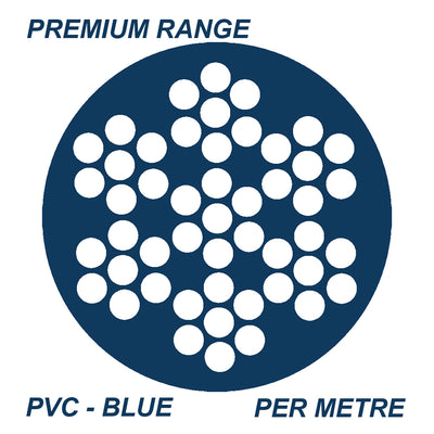 2.5 - 3.5mm 7x7 Wire Rope Premium Quality Korean Made PVC Coated 316 Grade Stainless Steel - Blue