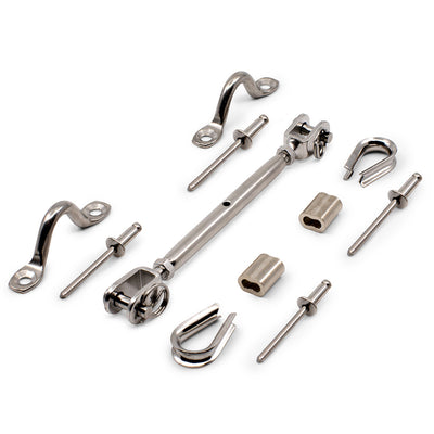 Bright Finish DIY Rigging Screw Kit for 3.2mm Wire Rope - Suits Metal Posts