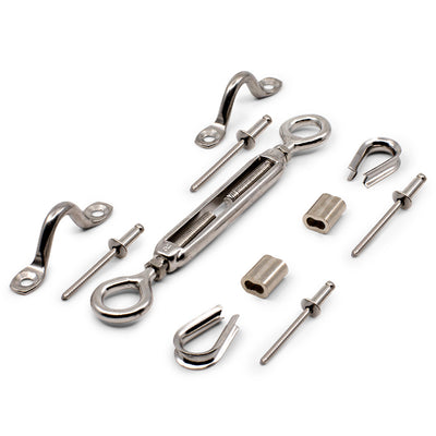 Bright Finish DIY Turnbuckle System for 3.2mm Wire Rope - Suits Metal Posts