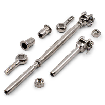 Bright Finish Rig Fork Kit with Nutserts for 3.2mm Wire Rope - Suits Metal Posts