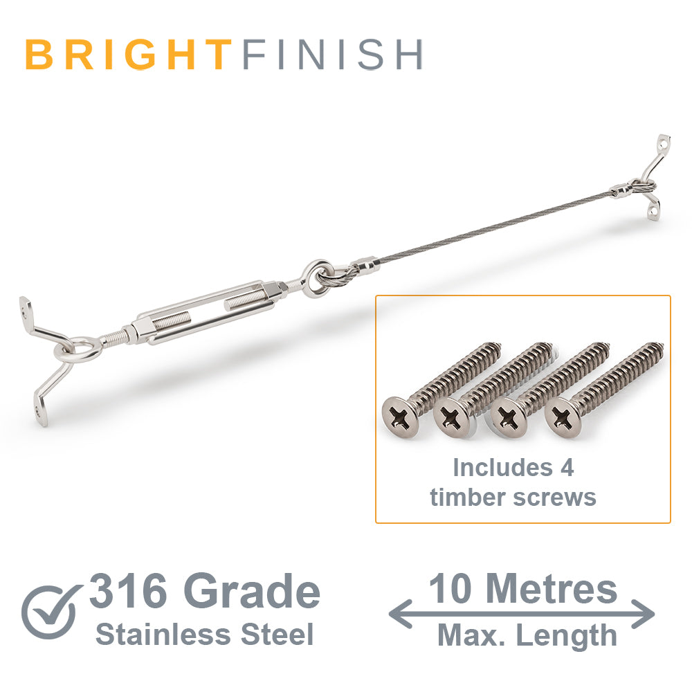 Bright Finish DIY Swaged Wire Balustrade (Supplied as components only) - DIY Turnbuckle System - Suits Timber Posts