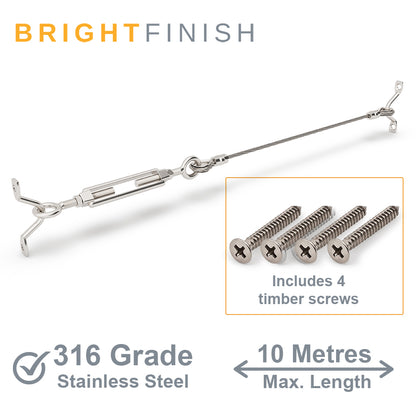 Bright Finish DIY Swaged Wire Balustrade (Supplied as components only) - DIY Turnbuckle System - Suits Timber Posts