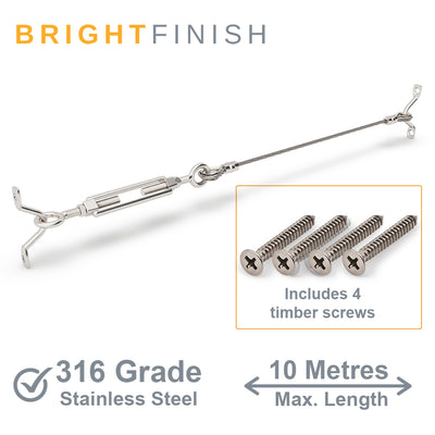 Bright Finish DIY Swaged Wire Balustrade (Supplied as components only) - DIY Turnbuckle System - Suits Timber Posts