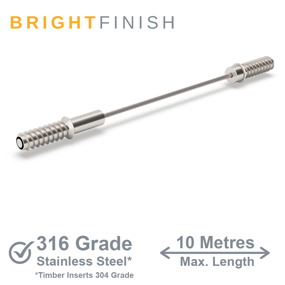 Bright Finish DIY Swaged Wire Balustrade (Supplied as components only) - DIY Tension Rod System - Suits Timber Posts